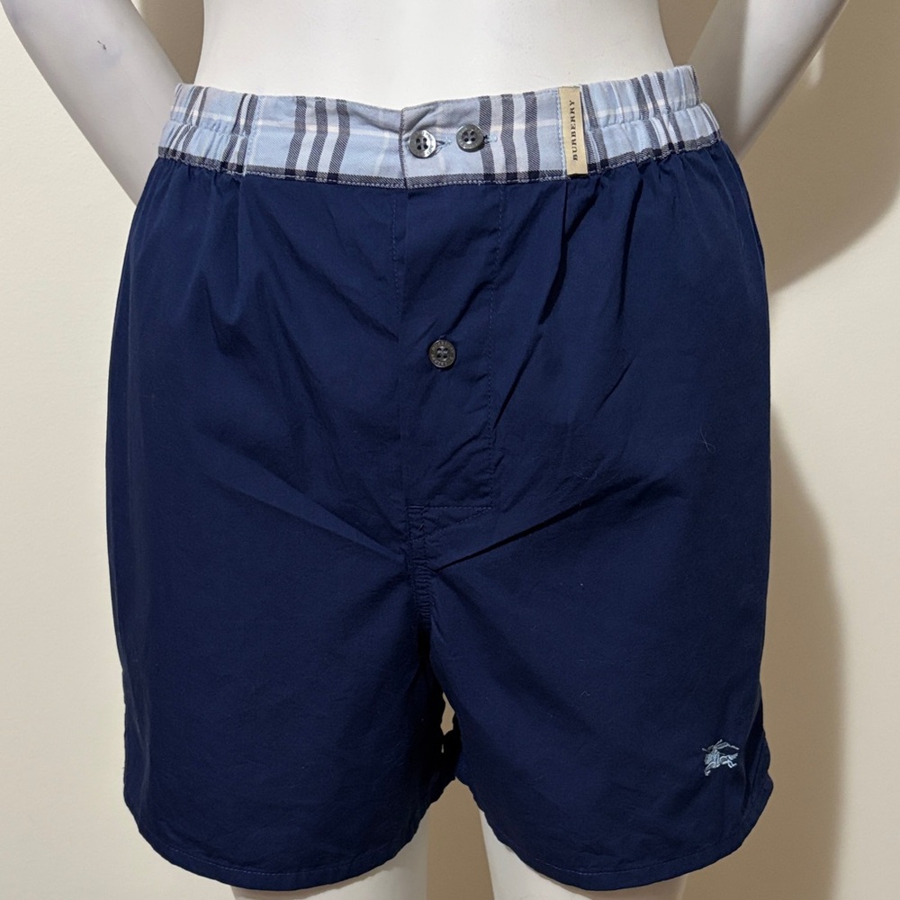 Burberry Dark Blue Short with Plaid Waistband